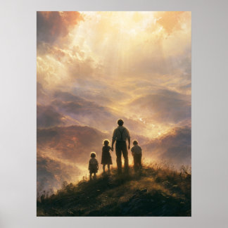 Póster Vista de montaña del Día del Padre en familia