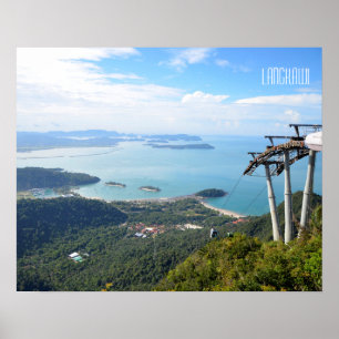 Póster Vista de montaña del teleférico de Langkawi Recuer