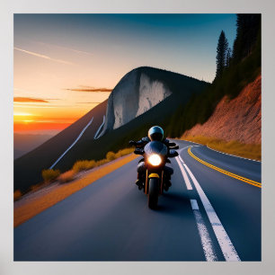 Póster Vista de motocicleta de paseo por la montaña para 
