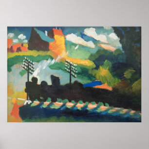 Póster Vista de Murnau con ferrocarril y castillo de Wass