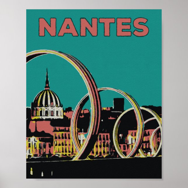 Póster Vista de Nantes France de la ciudad por la noche (Frente)