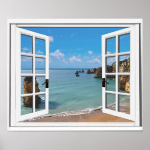 Póster Vista de océano de playa relajante Ventana falsa