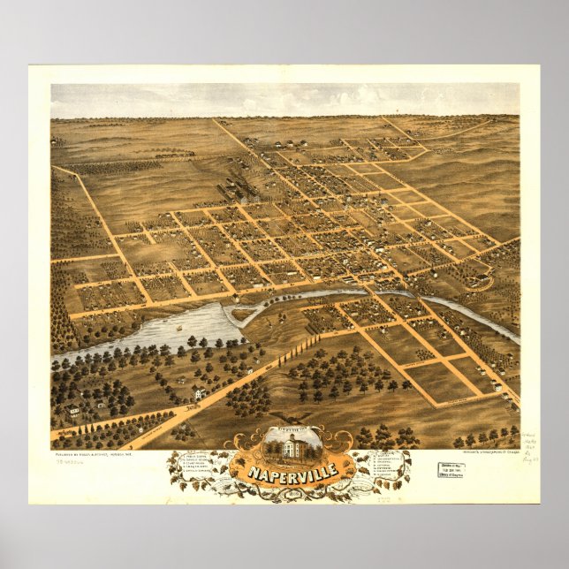 Póster Vista de ojos de pájaro de Naperville Illinois (18 (Frente)