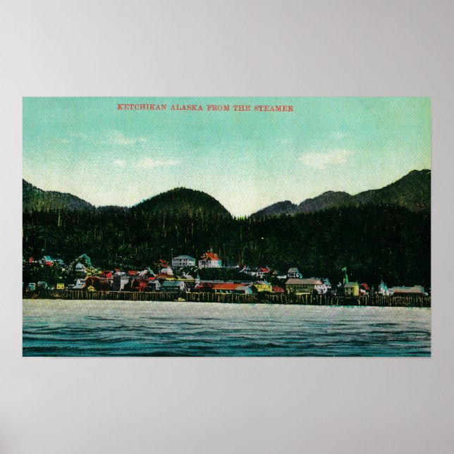 Póster Vista de pueblo de Ketchikan, Alaska desde Steamer (Frente)