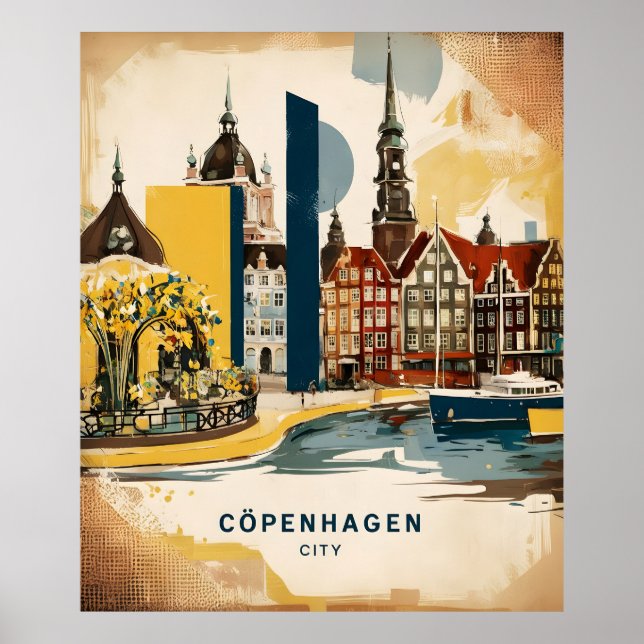 Póster Vista de puerto de Copenhague (Frente)