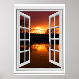 Póster Vista de puesta de sol en ventana falsa
