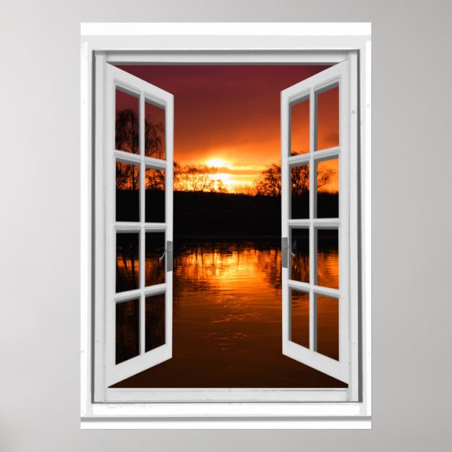 Póster Vista de puesta de sol en ventana falsa (Frente)