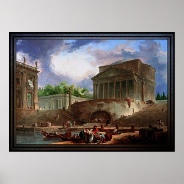 Póster Vista de Ripetta por Hubert Robert (Frente)
