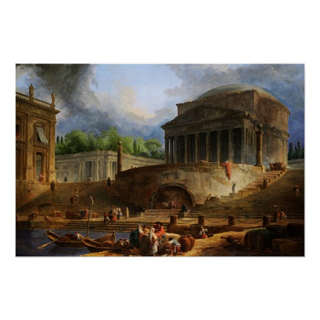 Póster Vista de Ripetta por Hubert Robert (Anverso)