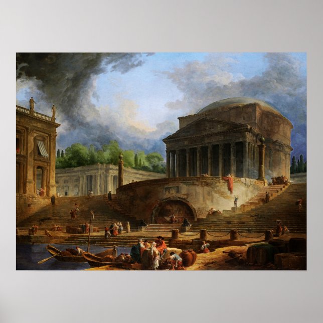 Póster Vista de Ripetta por Hubert Robert (Frente)