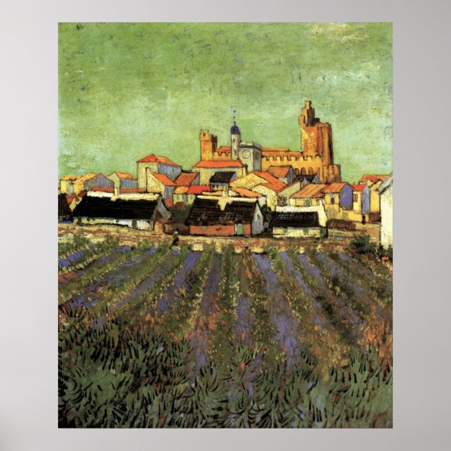 Póster Vista de Saintes-Maries por Vincent van Gogh (Frente)