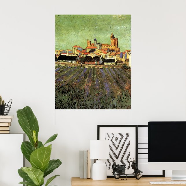 Póster Vista de Saintes Maries por Vincent van Gogh (Oficina en casa)