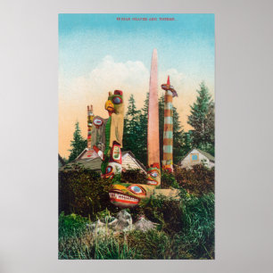 Póster Vista de sepulcros y de tótems indios