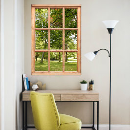 Póster Vista de sol a través de árboles desde una ventana