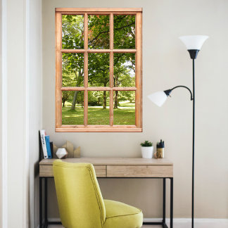 Póster Vista de sol a través de árboles desde una ventana