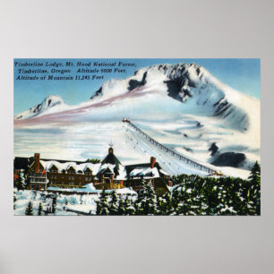 Póster Vista de Timberline Lodge, Mt Hood en invierno