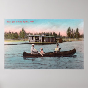Póster Vista de un barco de casa en el lago