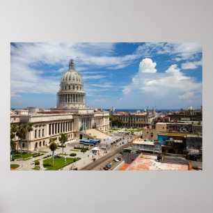 Póster Vista de un edificio del Capitolio en La Habana, C