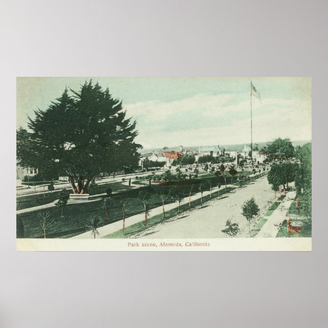 Póster Vista de un Parque de la Ciudad Alameda, CA (Frente)