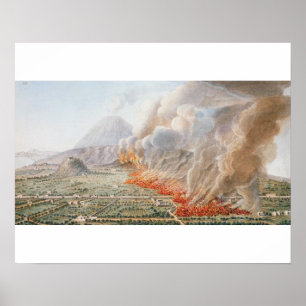 Póster Vista de una erupción del monte Vesubio que