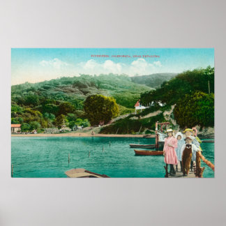 Póster Vista de una familia en el lago DockInverness, CA