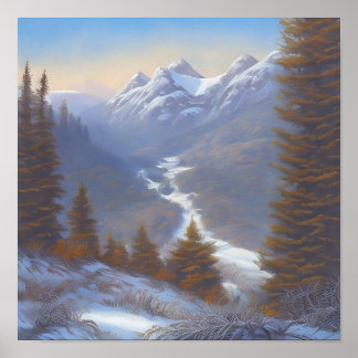 Póster Vista de una montaña nevada