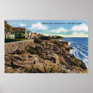 Póster Vista de Union Bluffs Rocks and Surf en York