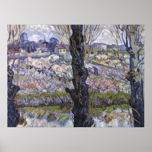 Póster Vista de Van Gogh de Arles Huertos en flor
