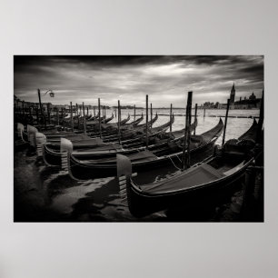 Póster Vista de Venecia Tradicional en Blanco y Negro