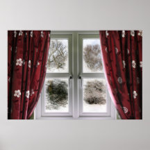 Vista de ventana a una escena de nieve