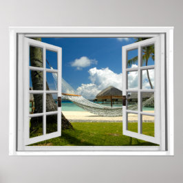 Póster Vista de ventana artificial de Faux Beach Tropical