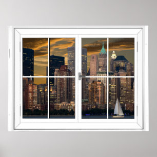 Póster Vista de ventana artificial de la ciudad de Nueva