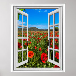 Póster Vista de ventana artificial del campo de la amapol