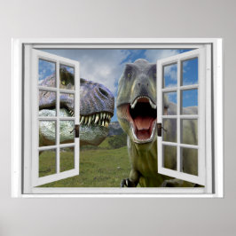 Póster Vista de ventana de Faux de Dinosaurios T-Rex
