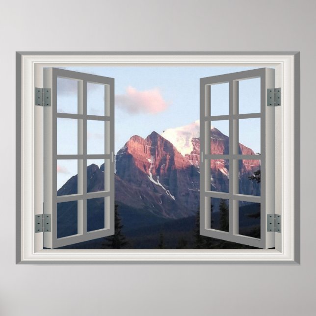 Póster Vista de ventana de Faux Faux de Montaña de nieve (Frente)