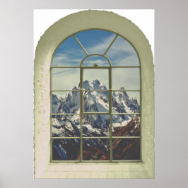 Póster Vista de ventana de Faux Peaks de montaña