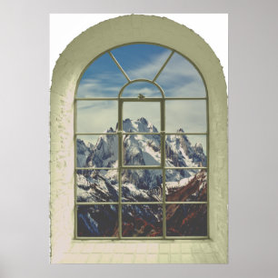 Póster Vista de ventana de Faux Peaks de montaña