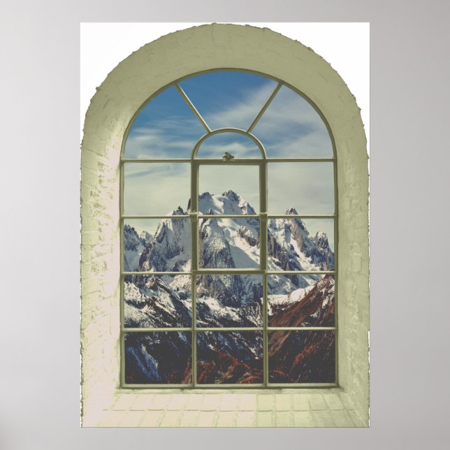Póster Vista de ventana de Faux Peaks de montaña (Frente)
