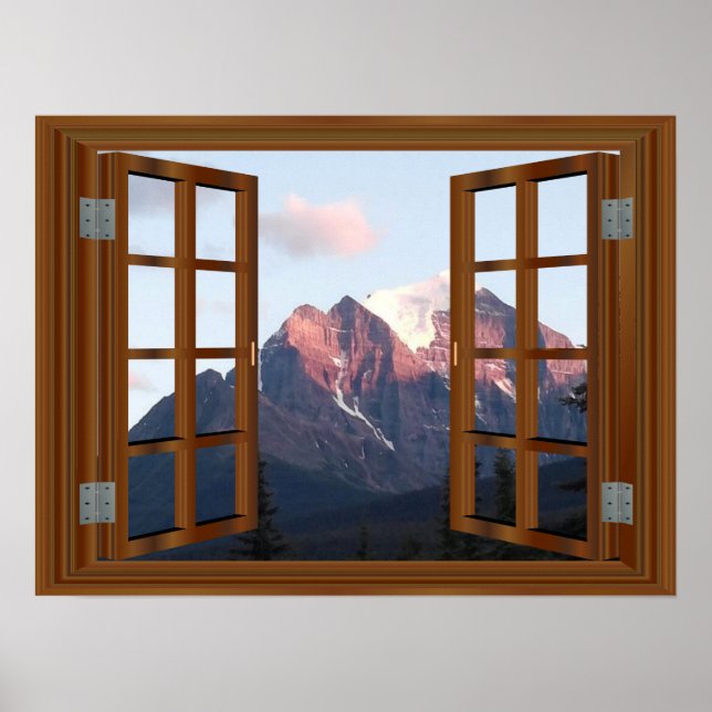 Póster Vista de ventana de Snowowley Mountain Faux (Frente)