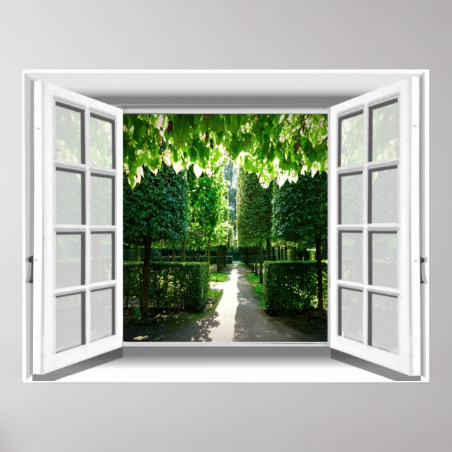Póster Vista de ventana falsa de escenas de jardín 3D (Frente)