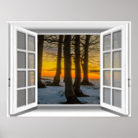 Vista de ventana falsa de la escena del atardecer 