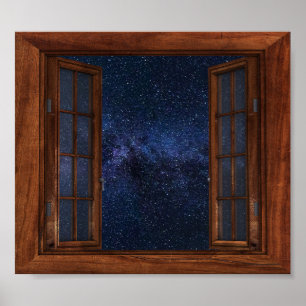 Póster Vista de ventana falsa de la Vía Láctea estrellas 