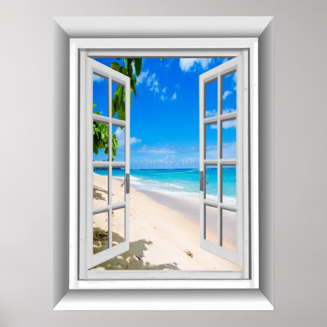 Póster Vista de ventanas falsas de escenas de playa 3D re (Frente)