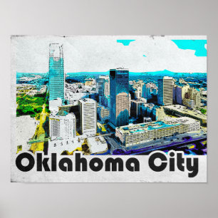 Póster Vista de viaje de la ciudad de Oklahoma Vintage