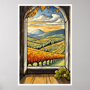 Póster Vista de viñedos otoño/otoño desde un Poster de ve