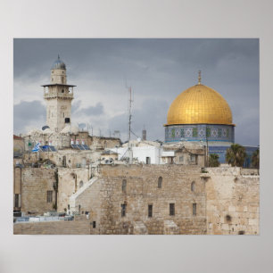 Póster Vista de Western Wall Plaza, tarde por la tarde
