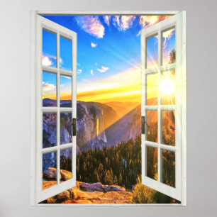 Póster Vista del amanecer en la montaña Trompe l'oeil Fal