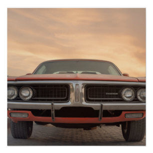 Póster Vista del atardecer del coche clásico de época