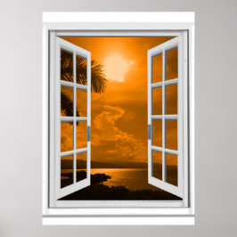 Póster Vista del atardecer Trompe l'oeil Ventana falsa