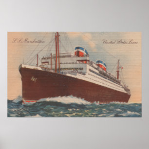 Póster Vista del barco de cruceros de S.S. Manhattan